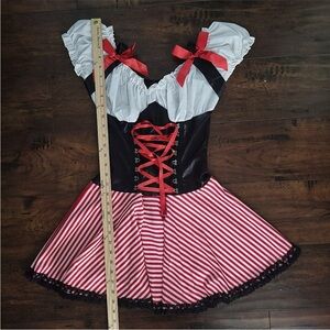 Striped Red & White Mini Dress with Black Bodice and Ribbon Detail